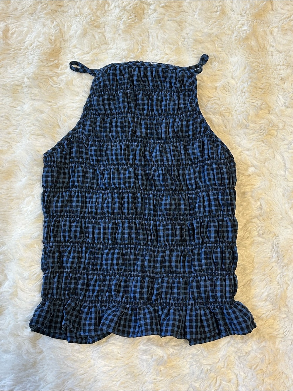 Sienna Sky Smocked Halter Top in Navy and Black Gingham
